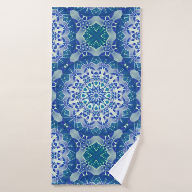 Mandala bleu vert peint à la main (Serviette de bain)