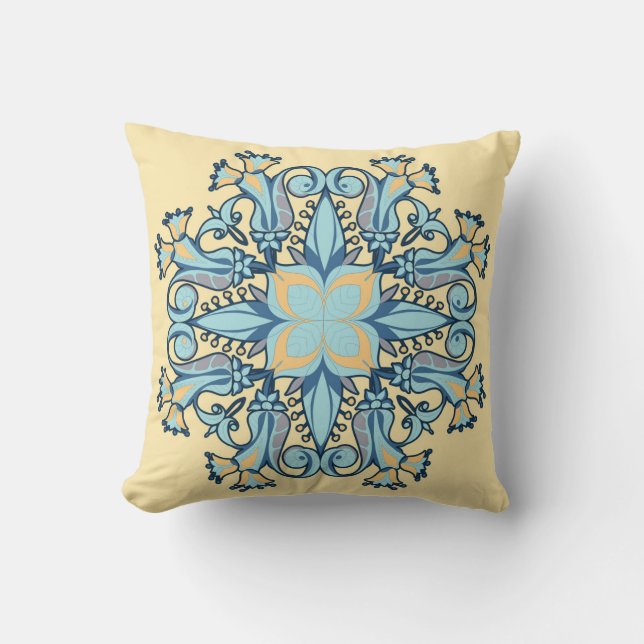 Mandala Bloom Pillow in Yellow Kissen (Vorderseite)