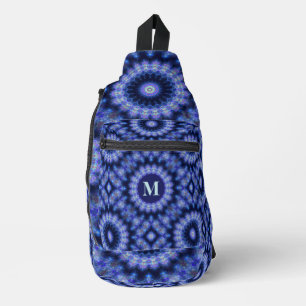 Mandala Blue Lila Pattern Monogram Crossbody Bag