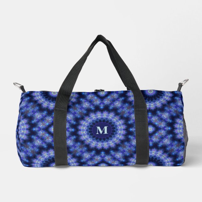 Mandala Blue Lila Pattern Monogram Duffle Bag (Vorderseite)