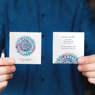 Mandala Blue Pink Spirituelle Yoga Business Card Quadratische Visitenkarte