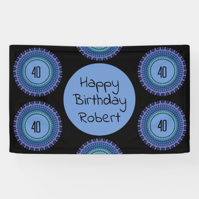 Mandala Blue und Black Individuelle Name Party Banner (Horizontal)