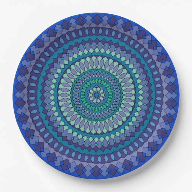 Mandala Blue und Green Party Paper Teller (Vorderseite)