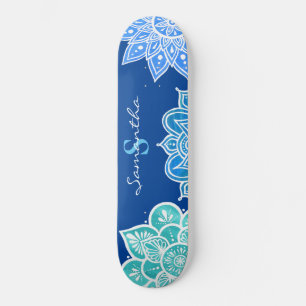 Mandala Blue White Türkise Monogram Skateboard