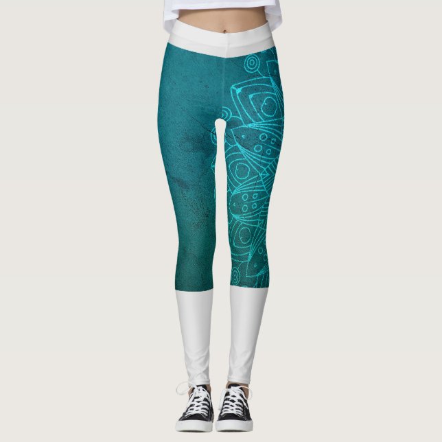 Mandala Blue Yoga Meditation Leggings (Vorderseite)