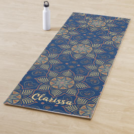 Mandala Blume Circle Pattern Navy Blue Background Yogamatte