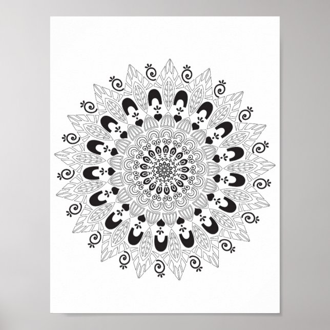 Mandala Blume Design Coloring Page Poster (Vorne)