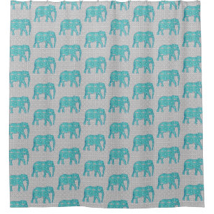Mandala Blume Elefant - Türkis, Grau und Weiß Duschvorhang