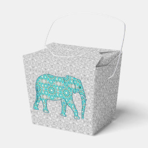 Mandala Blume Elefant - Türkis, Grau und Weiß Geschenkschachtel