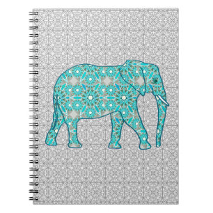 Mandala Blume Elefant - Türkis, Grau und Weiß Notizblock