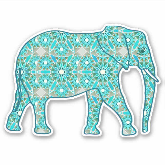 Mandala Blume Elefant, Türkis, Grau & Weiß Aufkleber (Vorderseite)
