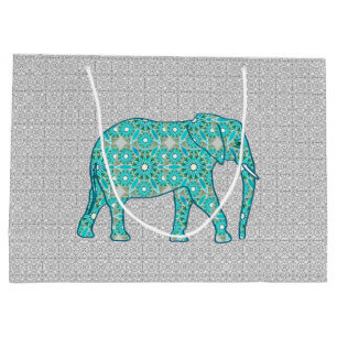 Mandala Blume Elefant, Türkis, Grau & Weiß Große Geschenktüte