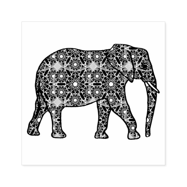 Mandala-Blume geschmückt Elefanten Gummistempel (Prägung)