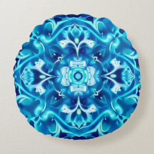 Mandala-Blume in den Farbtönen von Indigoblau Rundes Kissen