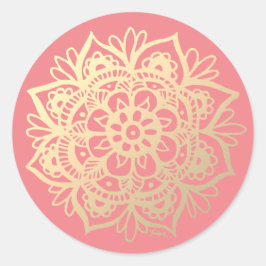 Mandala-Blume in Gold und Rosa Runder Aufkleber
