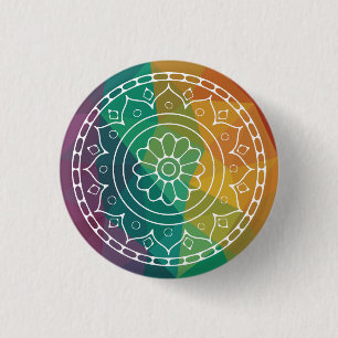 Mandala-Blume in regenbogenfarbenem Boho Button