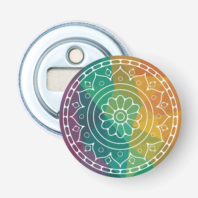 Mandala Blume India Regenbogen Boho Chic Design Flaschenöffner (Vorderseite)