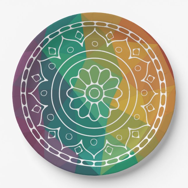 Mandala Blume India Regenbogen boho farbenfrohe Ge Pappteller (Vorderseite)