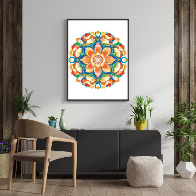 Mandala Blume Magic White Watercolor Fotodruck (Mandala Flower Magic White Watercolor Photo Print)