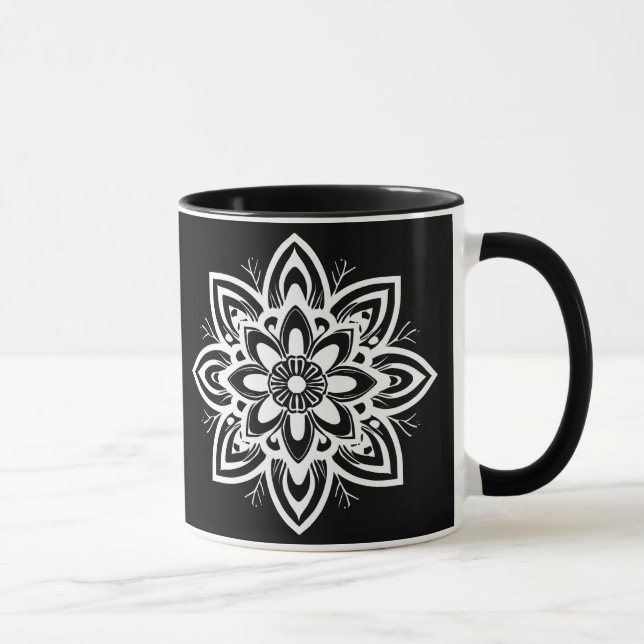 Mandala Blume Pattern in Schwarzweiß Tasse (Rechts)