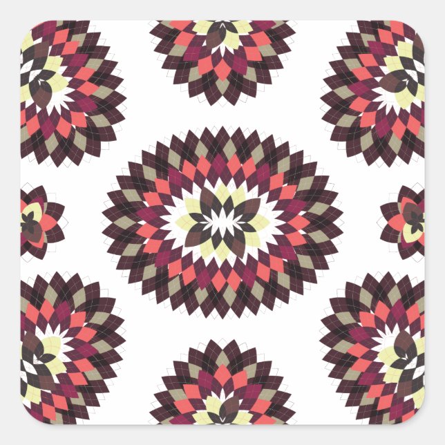 Mandala Blume Pattern Quadratischer Aufkleber (Vorderseite)