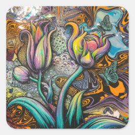 Mandala Blume Quadratischer Aufkleber