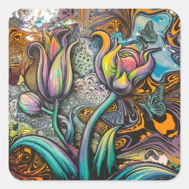 Mandala Blume Quadratischer Aufkleber (Vorderseite)