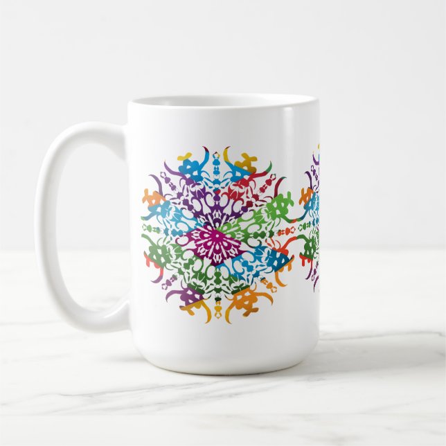 Mandala Blume rosa gelb Kaffeetasse (Links)