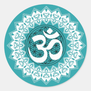 Mandala-Blume von Leben OM-Aufkleber Runder Aufkleber