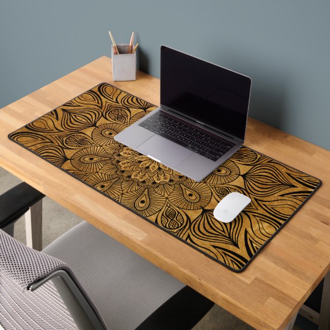 Mandala Blume Zen Tan Neutral Black Light Brown Schreibtischunterlage (Büro 2)