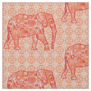 Mandala-Blumenelefant - korallenrotes Orange und Stoff