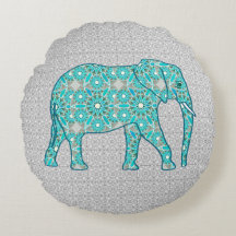 Mandala-Blumenelefant - Türkis, Grau u. Weiß