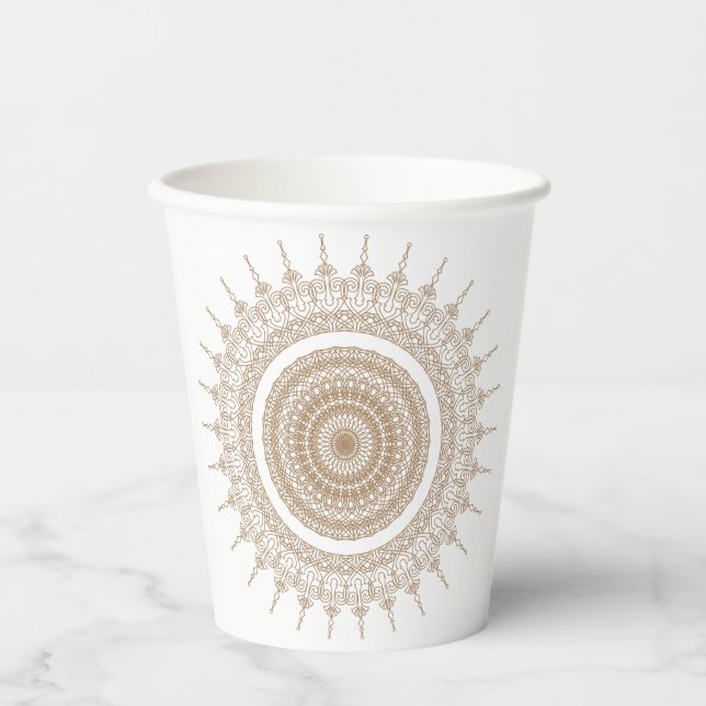 Mandala Bohemisch White Boho Pappbecher (Vorderseite)