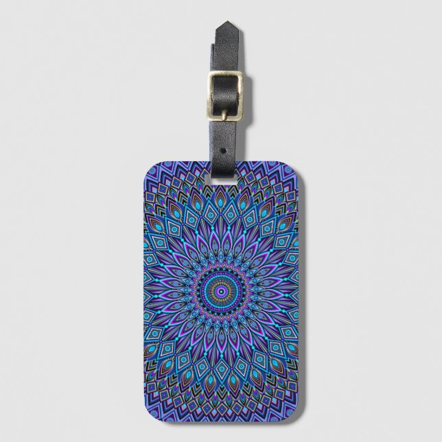 Mandala Boho Blue Aquamarin Lila Gold Magic Gepäckanhänger (Vorderseite Vertikal)