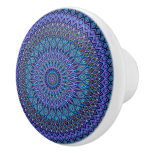 Mandala Boho Blue Aquamarin Lila Peacock Gold Magi Keramikknauf