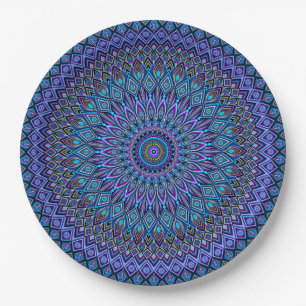 Mandala Boho Blue Aquamarin Lila Peacock Vibrant Pappteller
