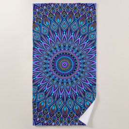 Mandala Boho Blue Aquamarin Lila Peacock Vibrant Strandtuch