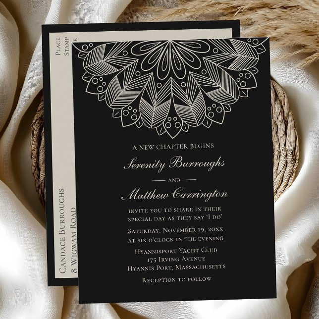 Mandala Boho Indian Elegant Black Wedding Invitati Einladungspostkarte (Von Creator hochgeladen)