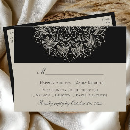 Mandala Boho Indian Elegant Black Wedding RSVP Einladungspostkarte