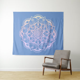 Mandala Boho Pastel Blue Gradient Wandteppich