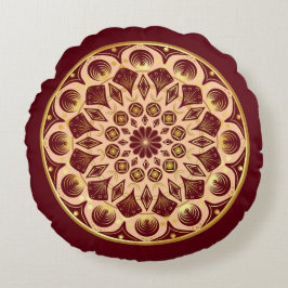 Mandala Bordeauxrot Gold auf Bordeauxrotem Hinterg Rundes Kissen
