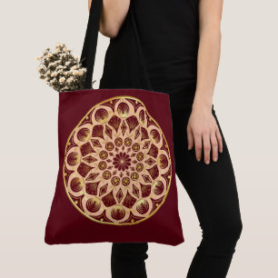 Mandala Bordeauxrot Gold auf Bordeauxrotem Hinterg Tasche