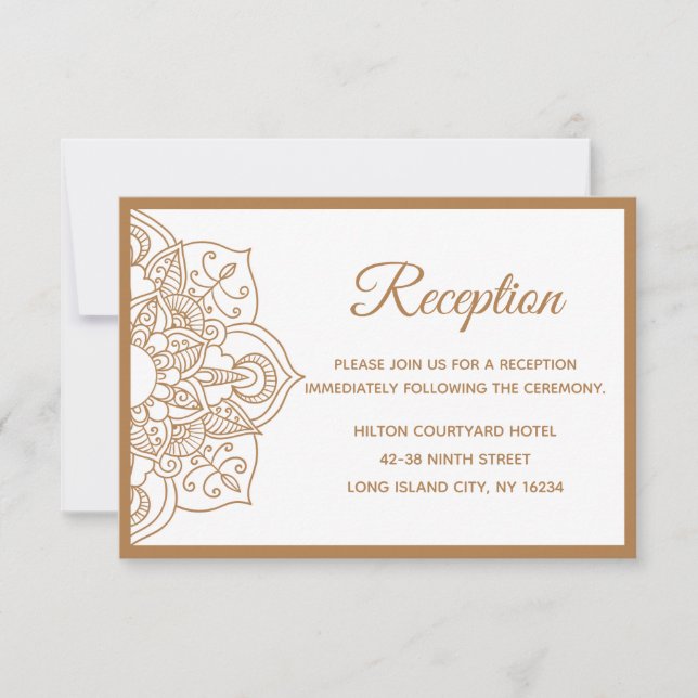 Mandala Brown Boho Indian Modern Vintage Wedding Einladung (Vorderseite)