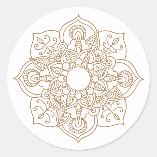 Mandala Brown Boho Indian Modern Wedding Party Runder Aufkleber (Vorderseite)