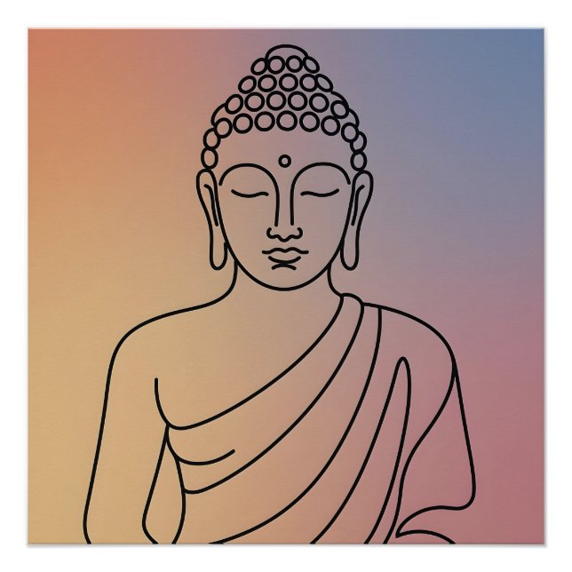 Mandala Buddha : Serene Line Art Zen Spirit Poster (Vorderseite)