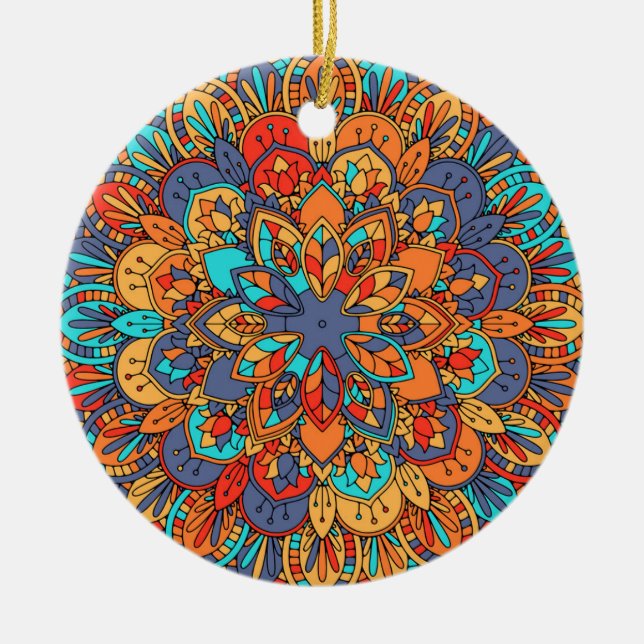 Mandala bunt marokkanisches ethnisches Muster Keramik Ornament (Vorne)