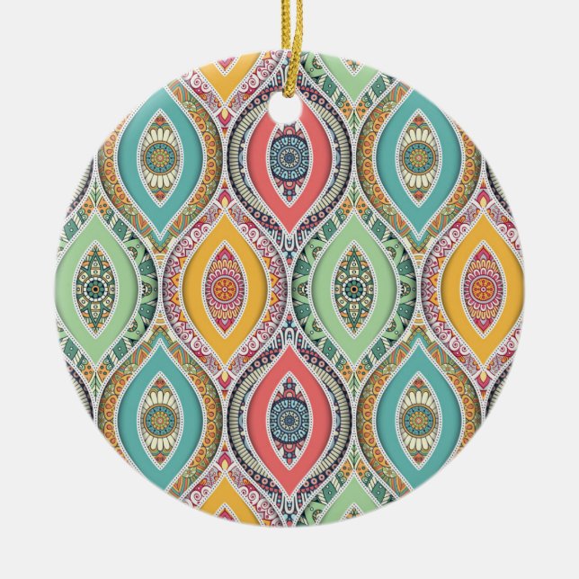 Mandala bunt marokkanisches ethnisches Muster Keramik Ornament (Vorne)
