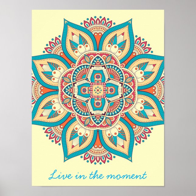 Mandala bunt marokkanisches ethnisches Muster Poster (Vorne)