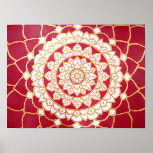 Mandala Burgundy Gold Platinum White Luminous Poster