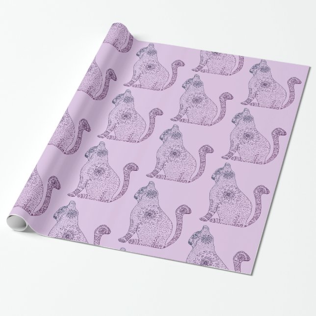Mandala Cat Glossy Wrapping Paper, 30 in x 6 Geschenkpapier (Ungerollt)